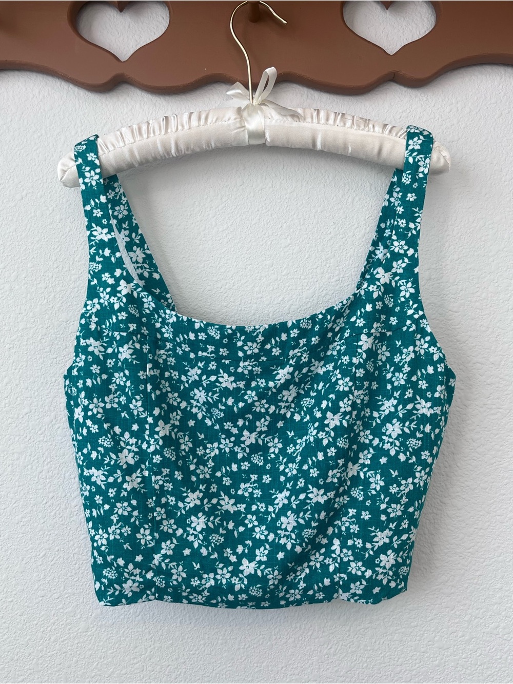 Copper Key Teal Floral Square-Neck Crop Top